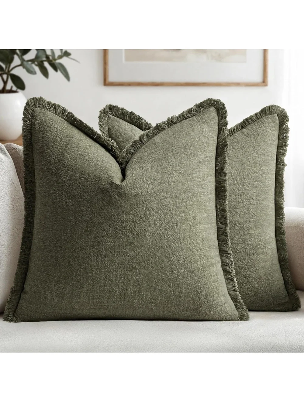 Fringed Olive Green Accent Pillow - Stylish Living